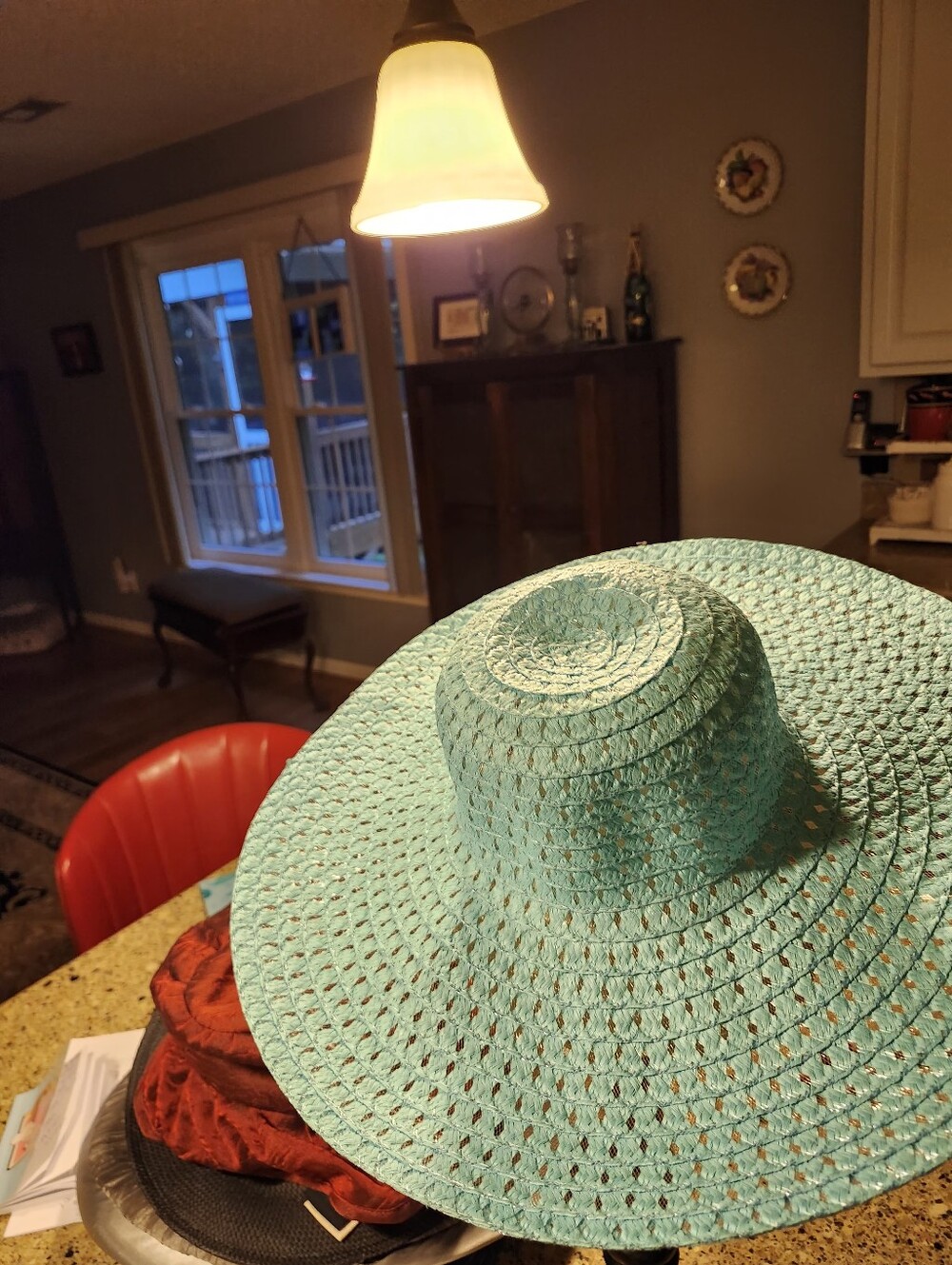 Stylish Turquoise Wide-Brim Straw Hat - Unbranded